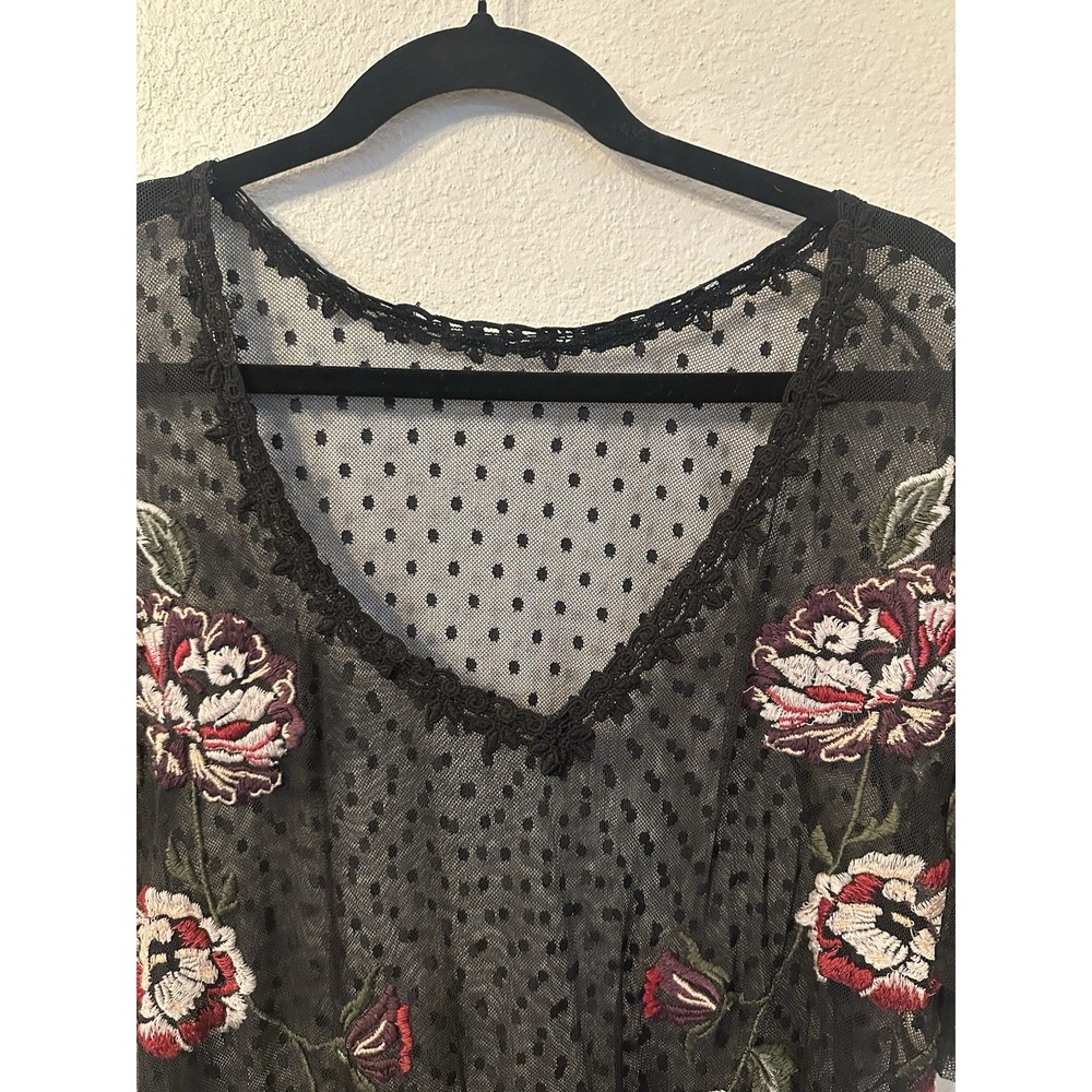 Sheer Embroidered Floral Black Lace Maxi Dress Swiss Dot Festival Rave Sz XL - Picture 4 of 5
